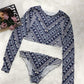 Printed Long Sleeve Top and Brief Swim Set