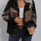Embroidered Collared Neck Snap Down Jacket