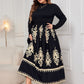 Plus Size Printed Mock Neck Black Long Sleeve Dress