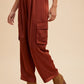 Annie Wear Wide Leg Cargo Satin Pants
