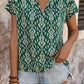Printed Notched Short Sleeve Blouse