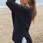 Openwork Side Slit Open Front Long Sleeve Cardigan