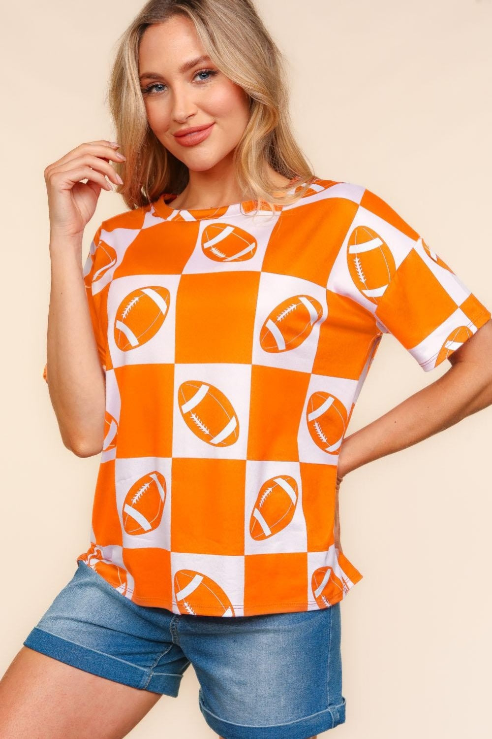 Haptics Football Checkered Print Short Sleeve T-Shirt *