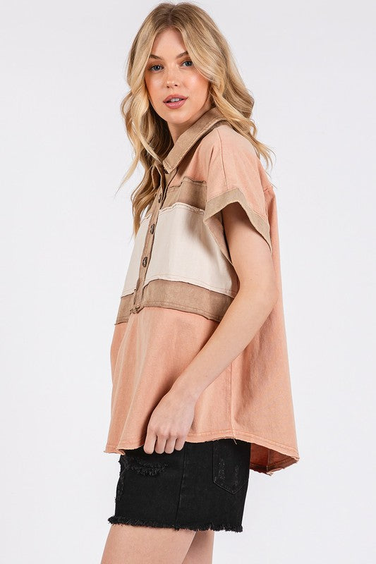 Mittoshop Mineral Washed Half Button Polo Top *
