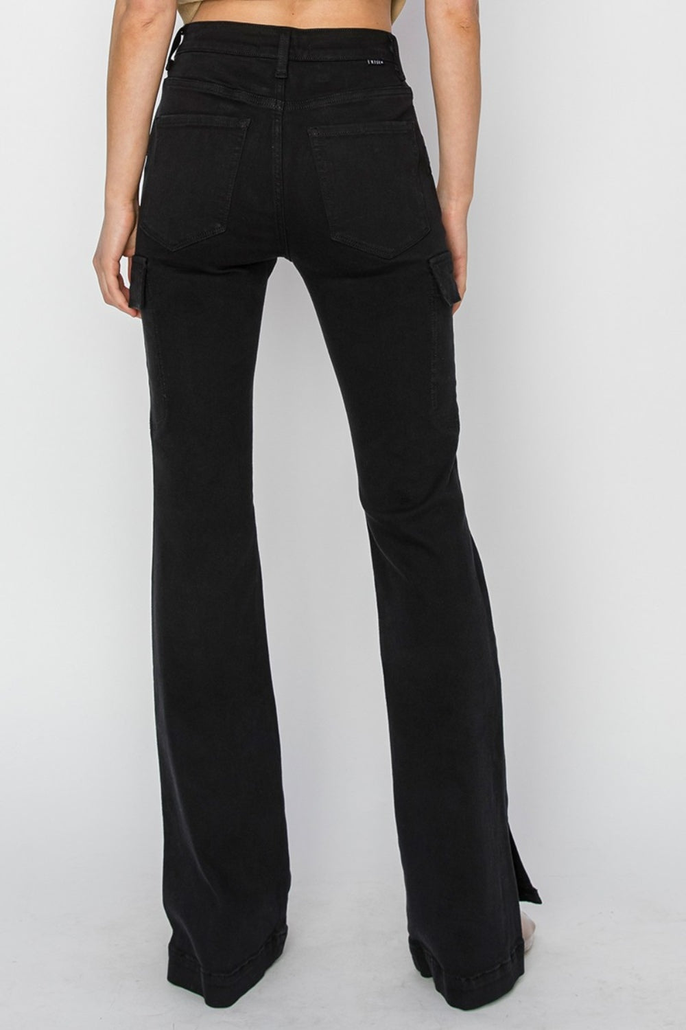 Risen Full Size High Rise Side Slit Cargo Bootcut Jeans *