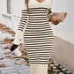 Striped V-Neck Long Sleeve Sweater Dress