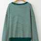 LUCKY Striped Dark Green Round Neck Long Sleeve Sweatshirt