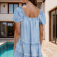 Square Neck Puff Sleeve Denim Mini Dress