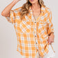 SAGE + FIG Plaid Apricot Button Up Side Slit Shirt
