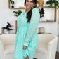 Double Take Full Size Printed Ruched V-Neck Long Sleeve Dress