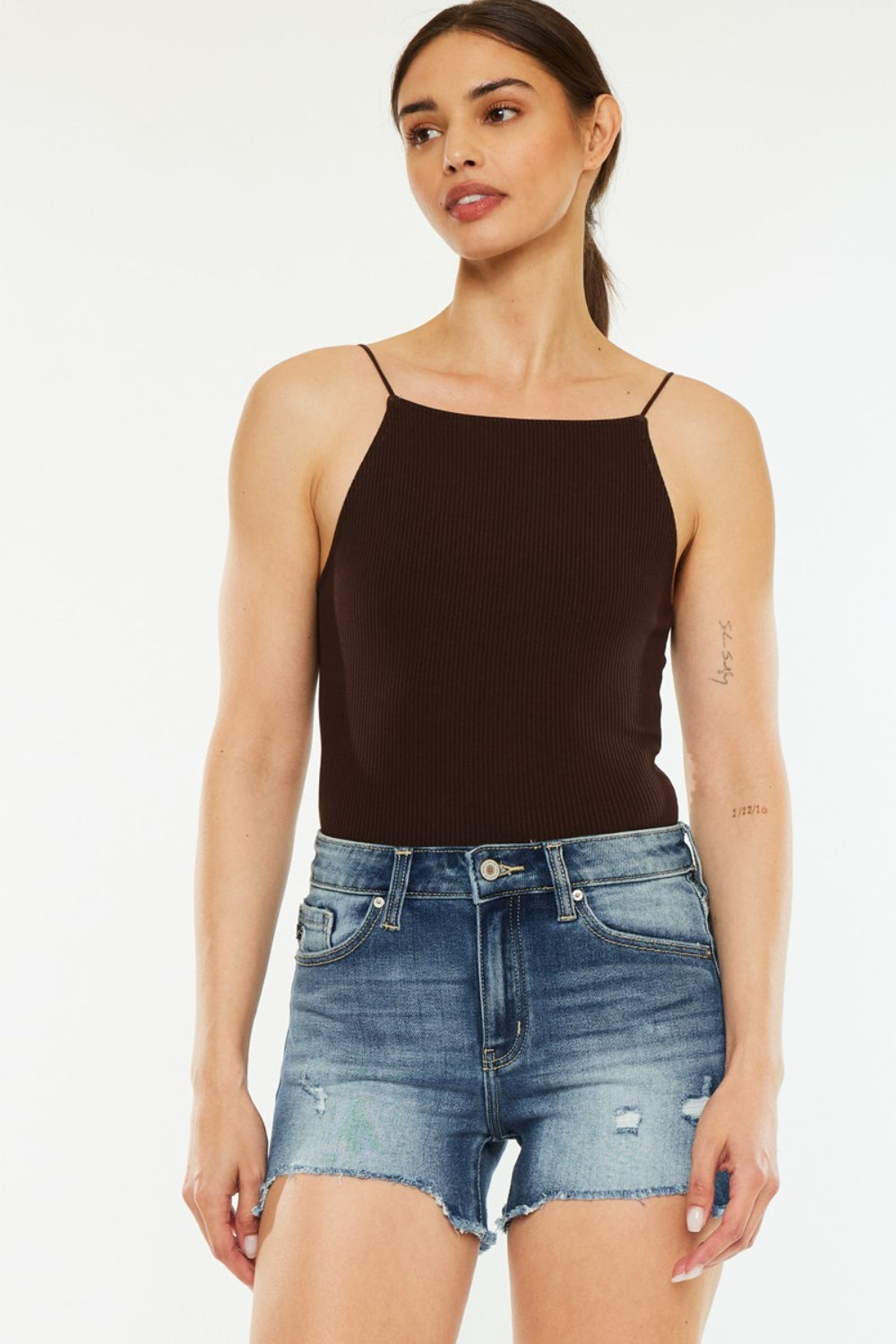 Kancan High Waist Raw Hem Denim Shorts *