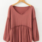Frill V-Neck Long Sleeve Blouse