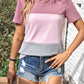 Color Block Round Neck Short Sleeve T-Shirt