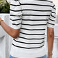 Striped Round Neck Puff Sleeve Knit Top