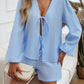 Devine Tied Long Sleeve Top and Shorts Set
