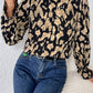 Frill Leopard Mock Neck Flounce Sleeve Blouse