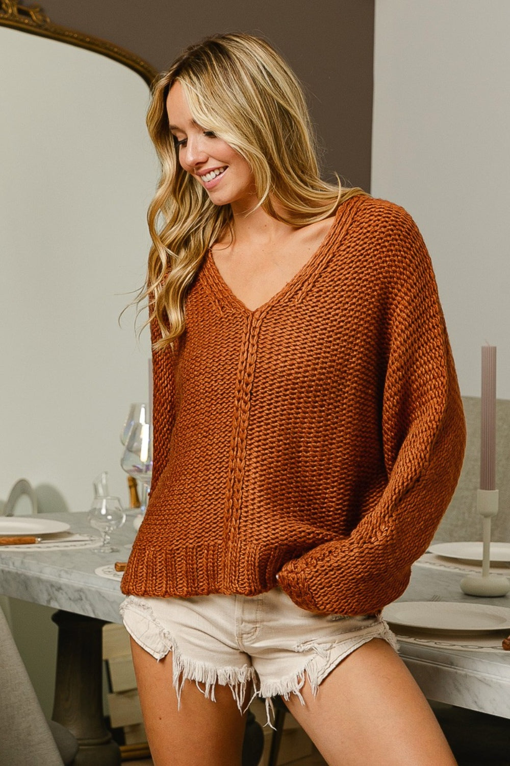 BiBi V-Neck Cable Knit Sweater *