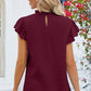 Ruffled Round Neck Cap Sleeve Blouse
