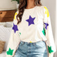 Star Print Round Neck Lantern Sleeve T-Shirt