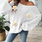 Flower Round Neck Long Sleeve Sweater