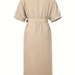 Slit Round Neck Tie Waist Midi Dress