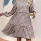 Frill Printed Mock Neck Long Sleeve Mini Dress