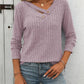 Ribbed V-Neck Long Sleeve T-Shirt