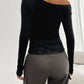 Single Shoulder Long Sleeve Lace T-Shirt