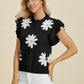 Double Take Full Size Ruffled Flower Round Neck Cap Sleeve Sweater