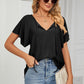 Eyelet Tie-Neck Flutter Sleeve Top