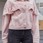 Ruffled Collared Neck Long Sleeve Denim Top