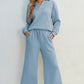 Textured Collared Neck Top and Wide Leg Pants Set