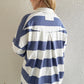 Oh Pima Cotton Wash Wide Striped Collared Neck Long Sleeve Top