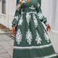 Devine Printed Surplice Lantern Sleeve Midi Dress