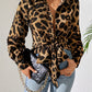 Leopard Collared Neck Long Sleeve Shirt