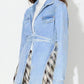 Asymmetric Slit Collared Neck Long Denim Top