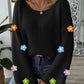 Flower Round Neck Long Sleeve Sweater