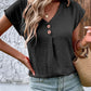 Full Size Decorative Button V-Neck Short Sleeve Blouse