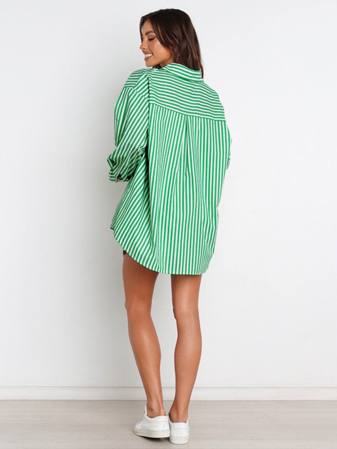 Full Size Striped Dropped Shoulder Shirt and Shorts Set