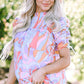 Smocked Round Neck Short Sleeve Blouse