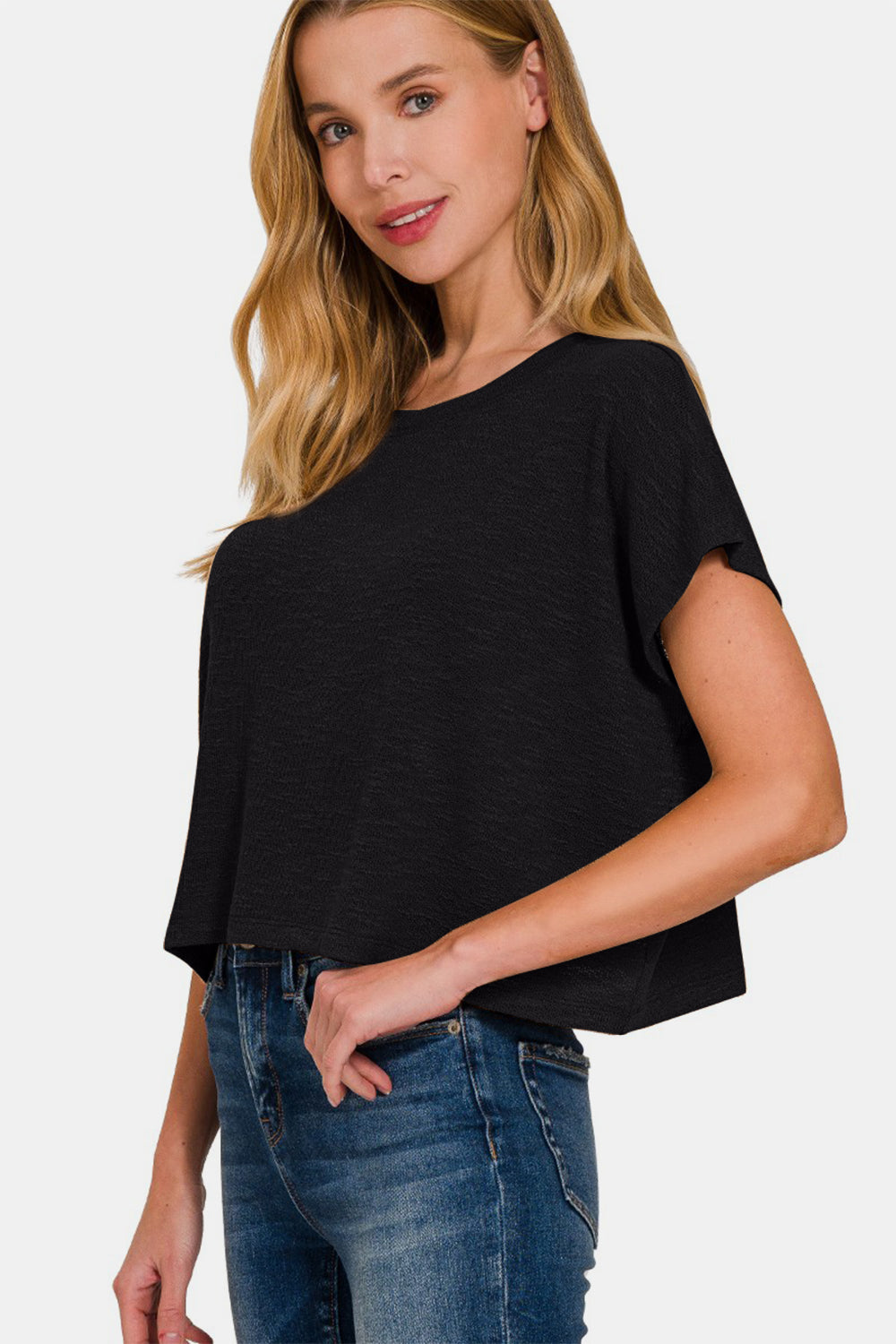 Zenana Round Neck Short Sleeve Crop T-Shirt *