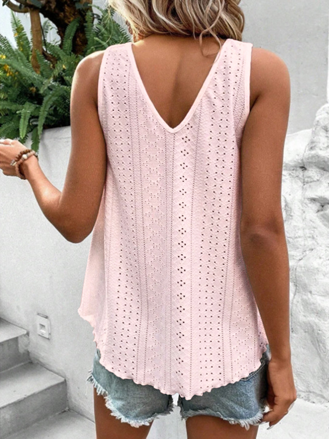 Full Size Eyelet V-Neck Wide Strap Tank