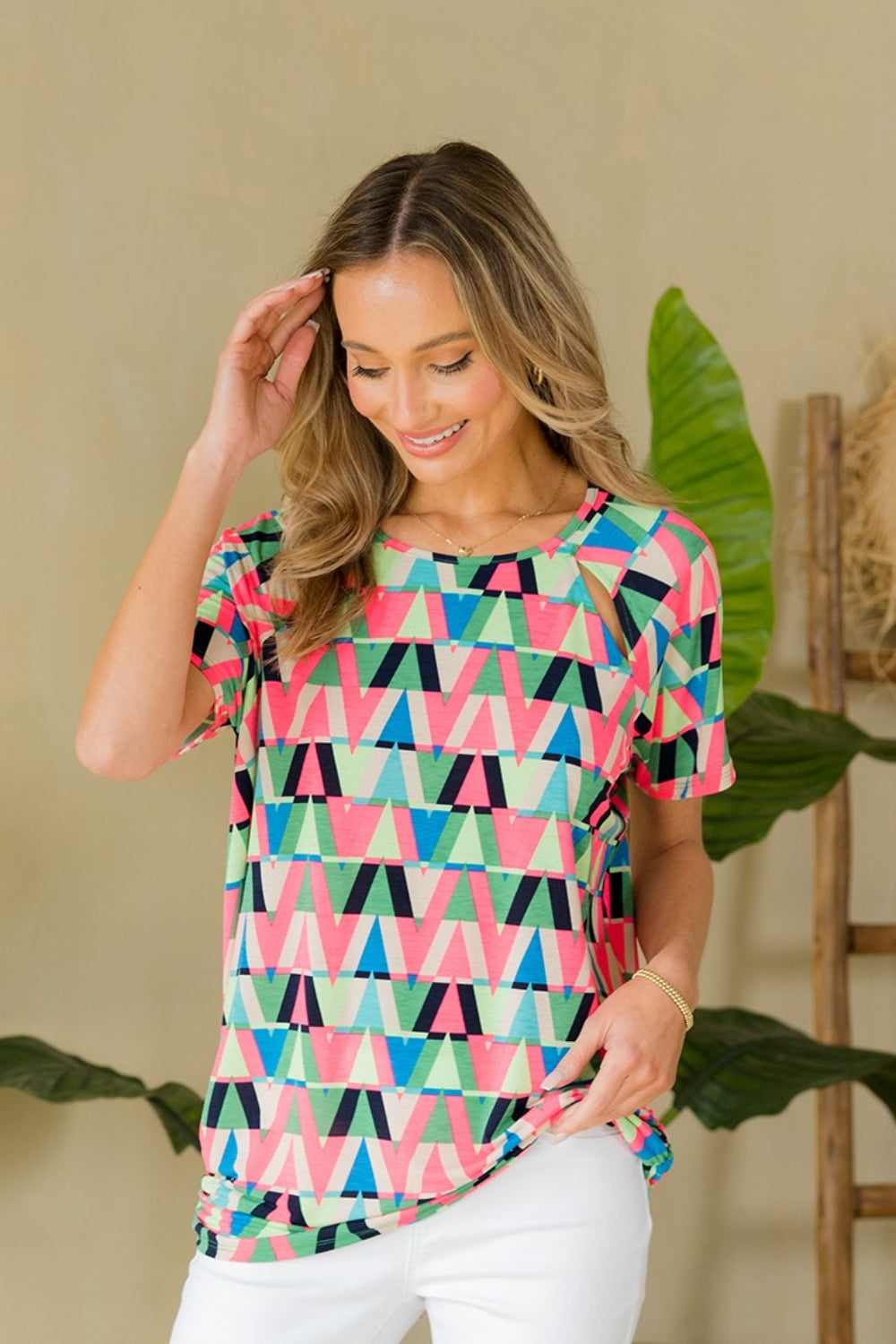 Sew In Love Full Size Geometric Round Neck Top *