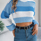 Color Block Round Neck Cropped Sweater