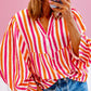 Striped Notched Flounce Sleeve Blouse