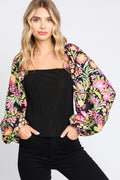 ODDI Full Size Floral Balloon Sleeve Blouse *