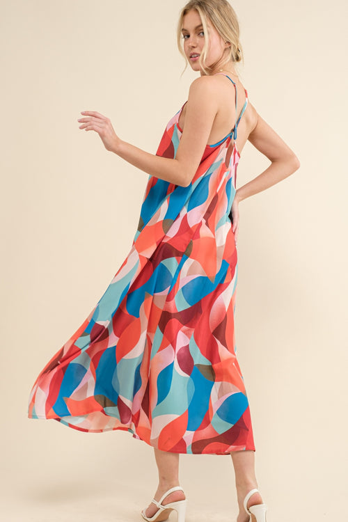 And the Why Printed Blue Multi Crisscross Back Cami Dress *