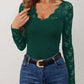 Lace Wavy Hem V-Neck Long Sleeve Top