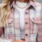 Drawstring Plaid Button Up Jacket with Chest Pockets