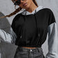 Perfee Contrast Long Sleeve Cropped Hoodie